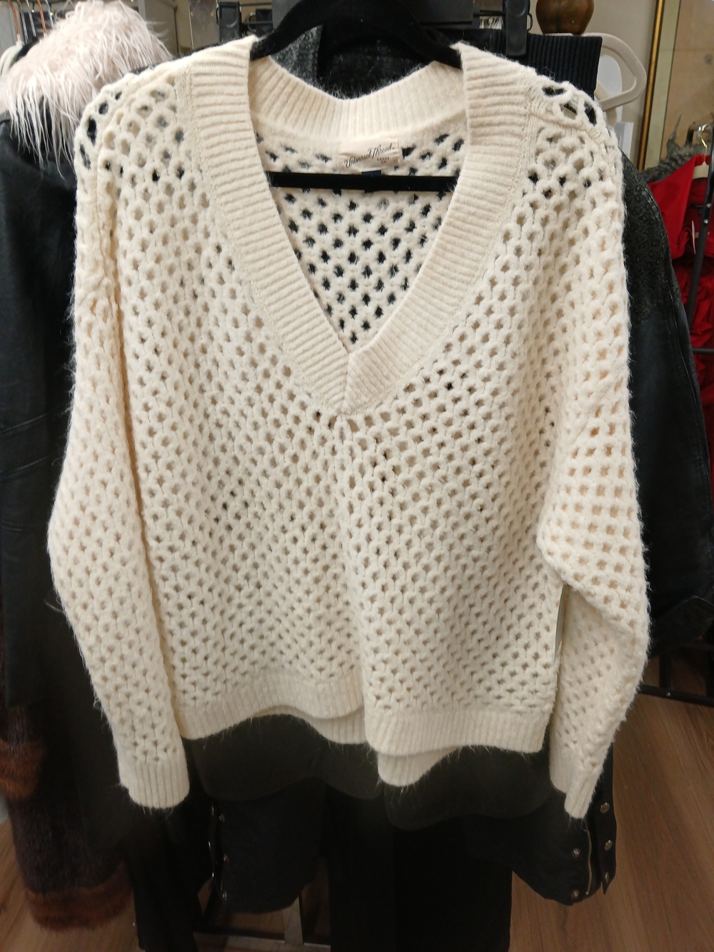 Universal Thread Cream Open-Weave V-Neck Sweater